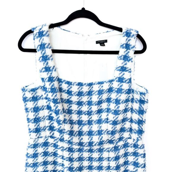 NWT Ann Taylor Blue White Textured Houndstooth Plaid Square Neck Dress Petite 12 - Picture 5 of 12